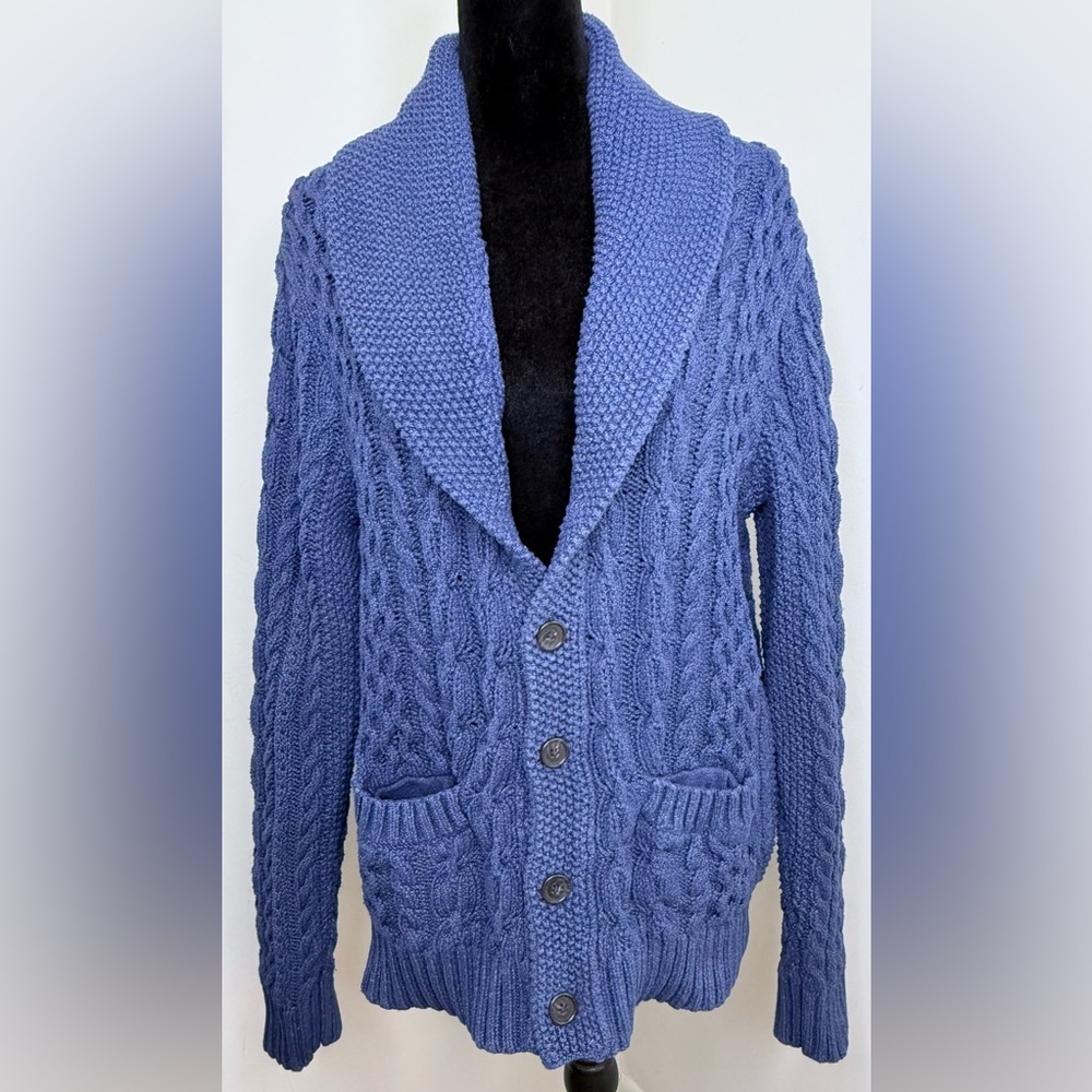 Brooks Brothers preppy cable knit cardigan sweater shawl collar button close M